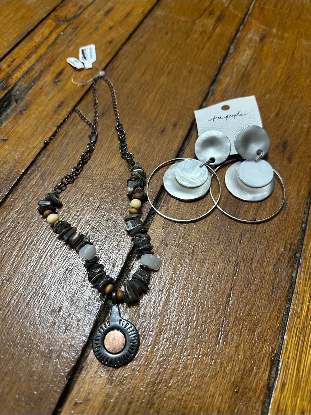 Free People Mixed-Metal Beaded Pendant Necklace in Silver, Copper, Brown